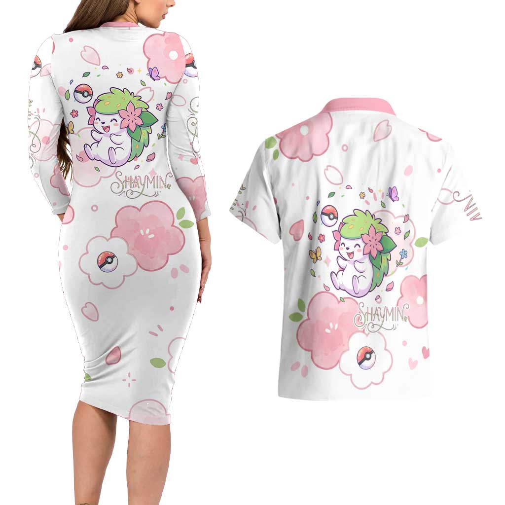 Shaymin Couples Matching Long Sleeve Bodycon Dress and Hawaiian Shirt Floral Pastel Blossom Art