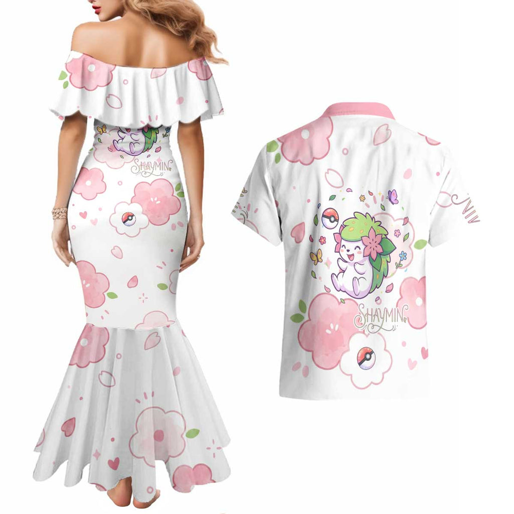 Shaymin Couples Matching Mermaid Dress and Hawaiian Shirt Floral Pastel Blossom Art
