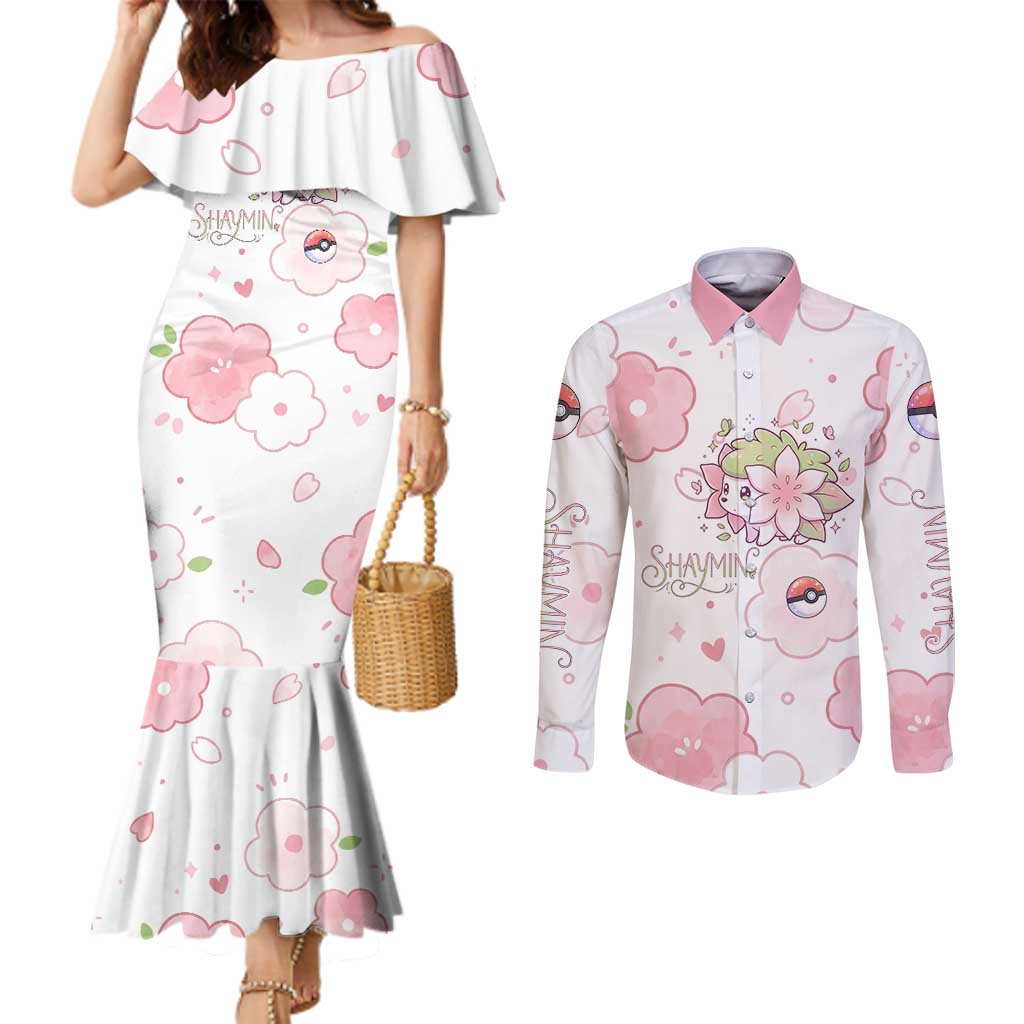 Shaymin Couples Matching Mermaid Dress and Long Sleeve Button Shirt Floral Pastel Blossom Art