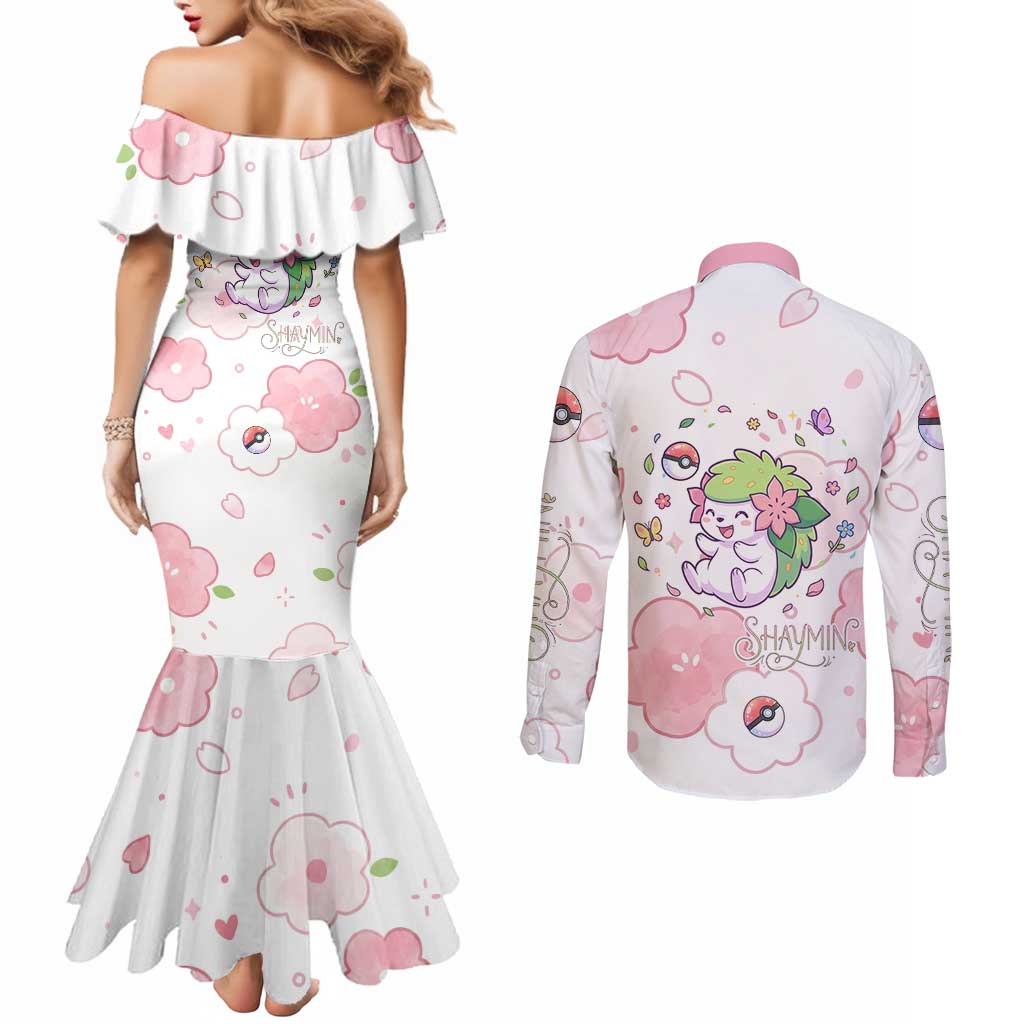 Shaymin Couples Matching Mermaid Dress and Long Sleeve Button Shirt Floral Pastel Blossom Art