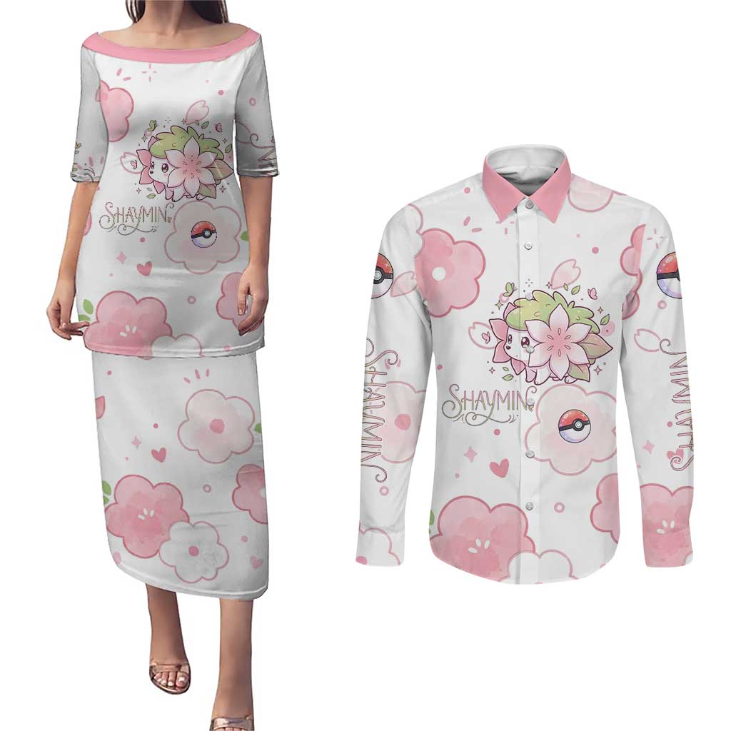 Shaymin Couples Matching Puletasi and Long Sleeve Button Shirt Floral Pastel Blossom Art