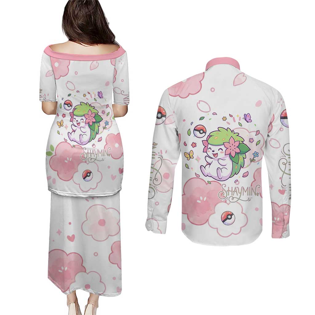 Shaymin Couples Matching Puletasi and Long Sleeve Button Shirt Floral Pastel Blossom Art