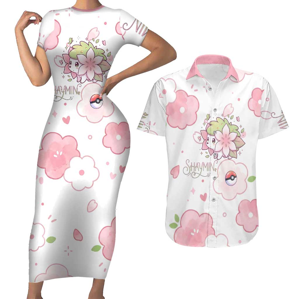 Shaymin Couples Matching Short Sleeve Bodycon Dress and Hawaiian Shirt Floral Pastel Blossom Art