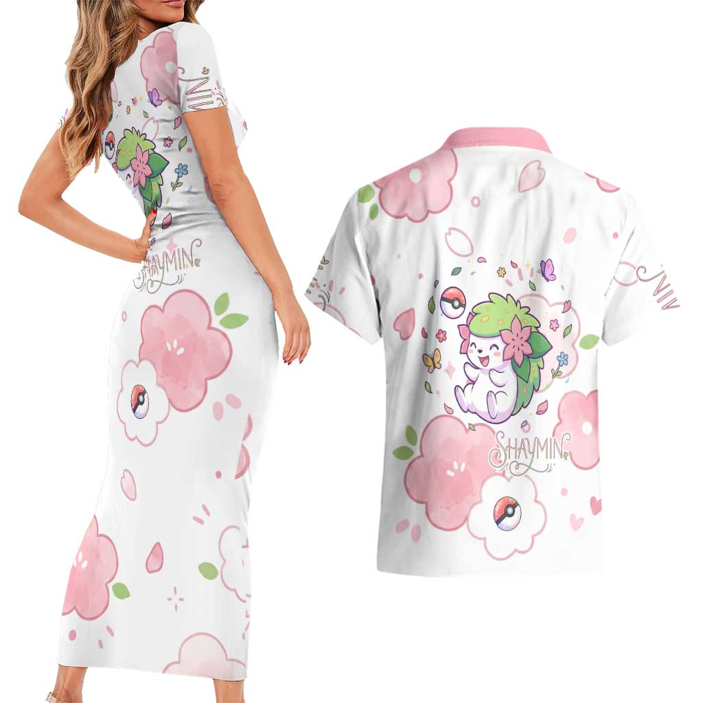 Shaymin Couples Matching Short Sleeve Bodycon Dress and Hawaiian Shirt Floral Pastel Blossom Art