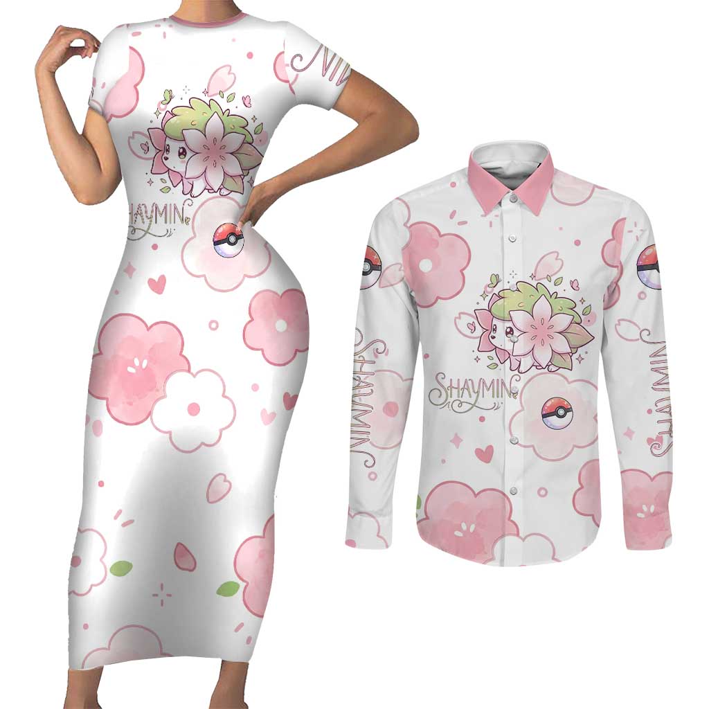 Shaymin Couples Matching Short Sleeve Bodycon Dress and Long Sleeve Button Shirt Floral Pastel Blossom Art