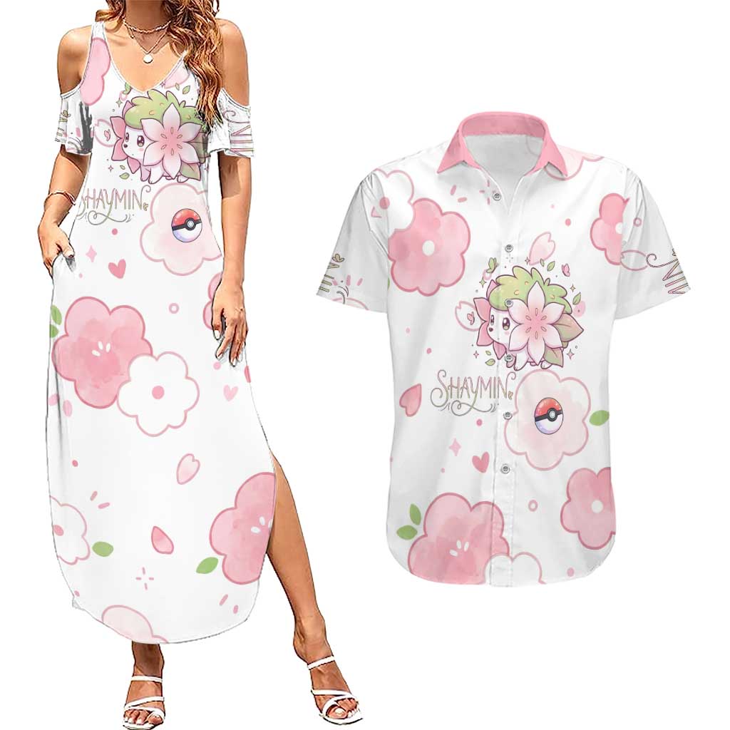 Shaymin Couples Matching Summer Maxi Dress and Hawaiian Shirt Floral Pastel Blossom Art