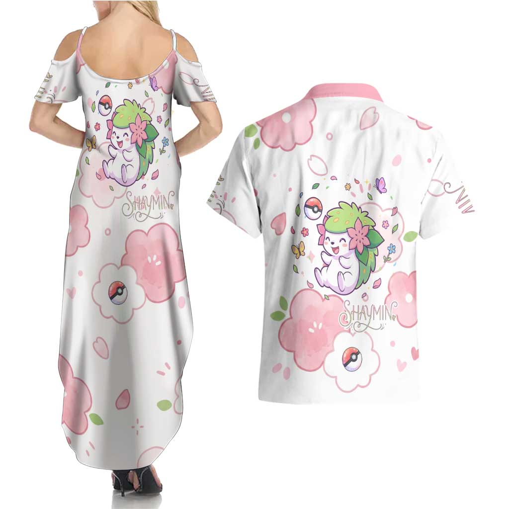 Shaymin Couples Matching Summer Maxi Dress and Hawaiian Shirt Floral Pastel Blossom Art