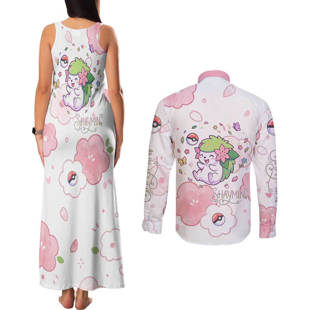 Shaymin Couples Matching Tank Maxi Dress and Long Sleeve Button Shirt Floral Pastel Blossom Art