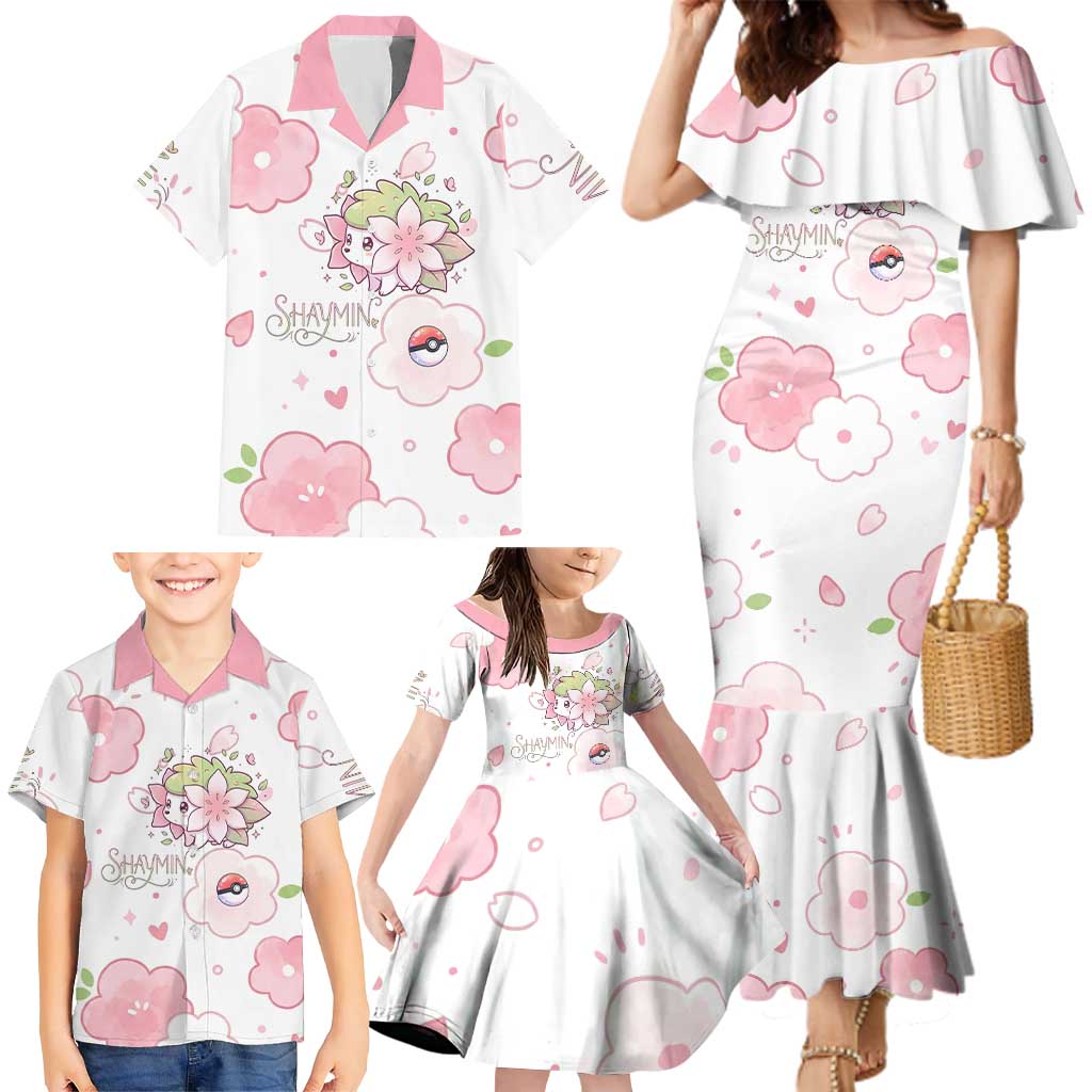 Shaymin Family Matching Mermaid Dress and Hawaiian Shirt Floral Pastel Blossom Art