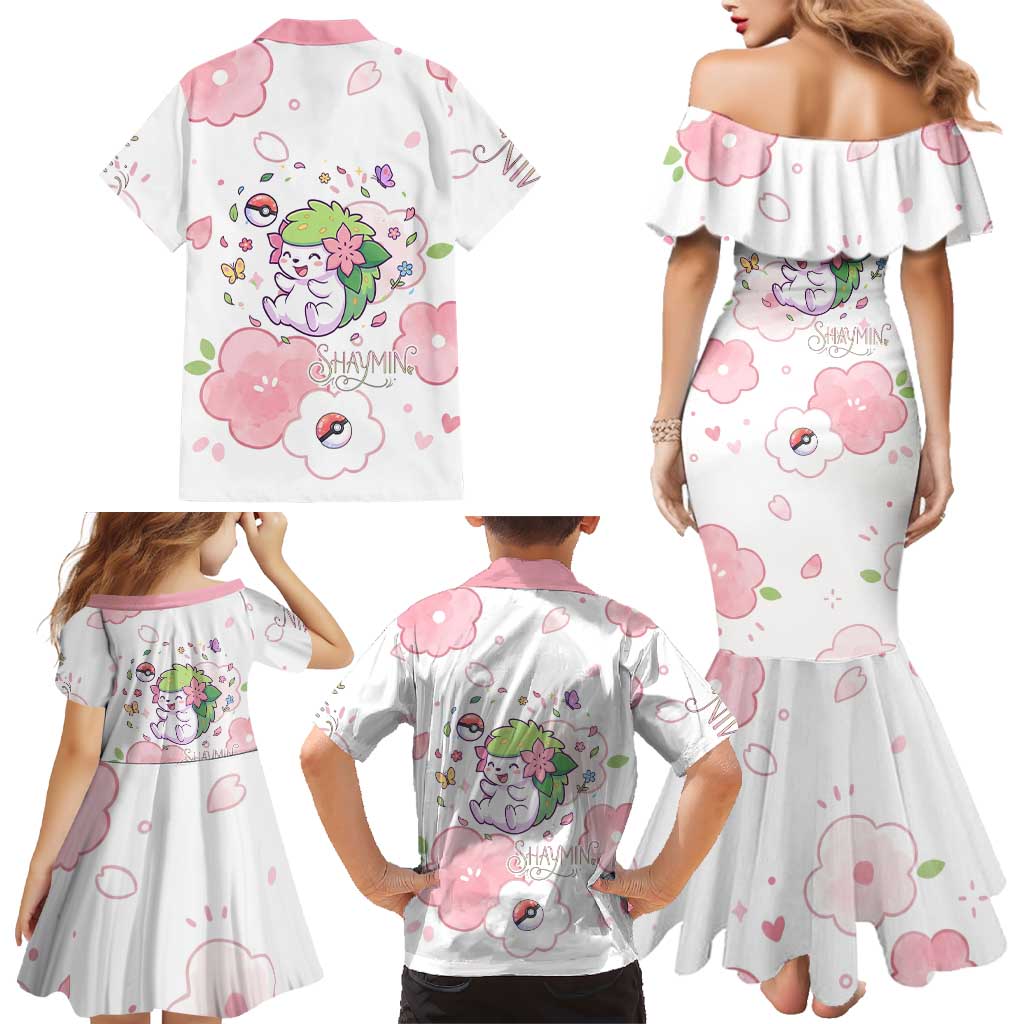 Shaymin Family Matching Mermaid Dress and Hawaiian Shirt Floral Pastel Blossom Art
