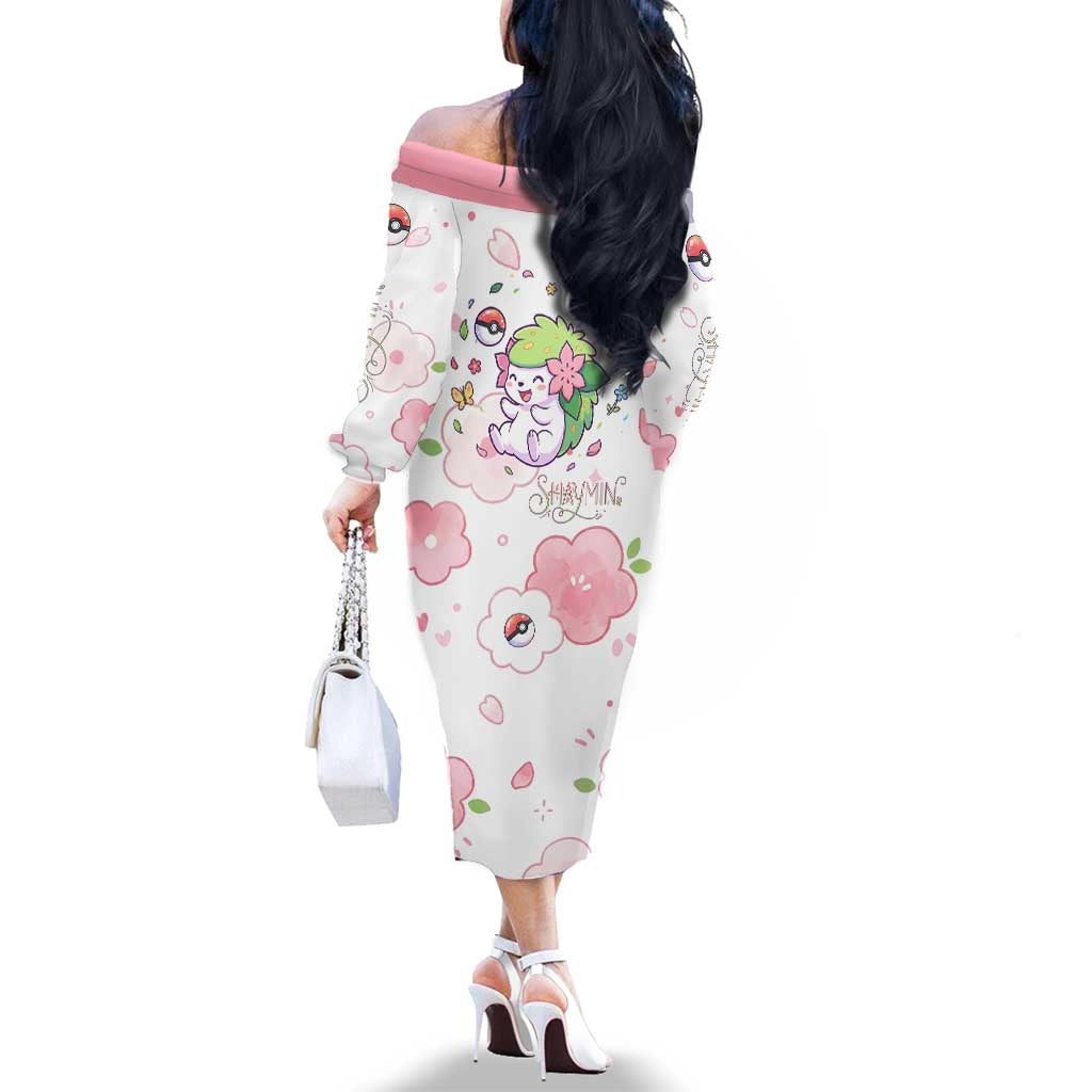 Shaymin Family Matching Off The Shoulder Long Sleeve Dress and Hawaiian Shirt Floral Pastel Blossom Art