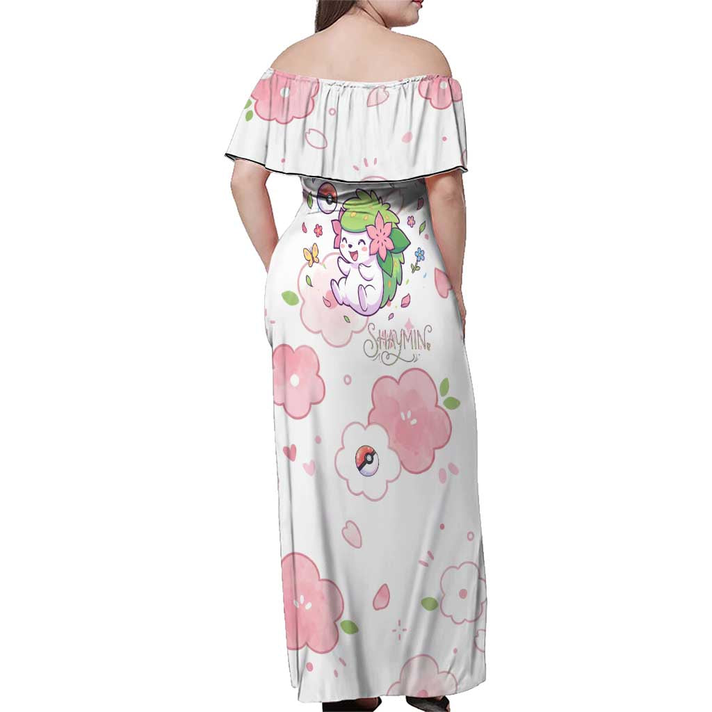 Shaymin Family Matching Off Shoulder Maxi Dress and Hawaiian Shirt Floral Pastel Blossom Art