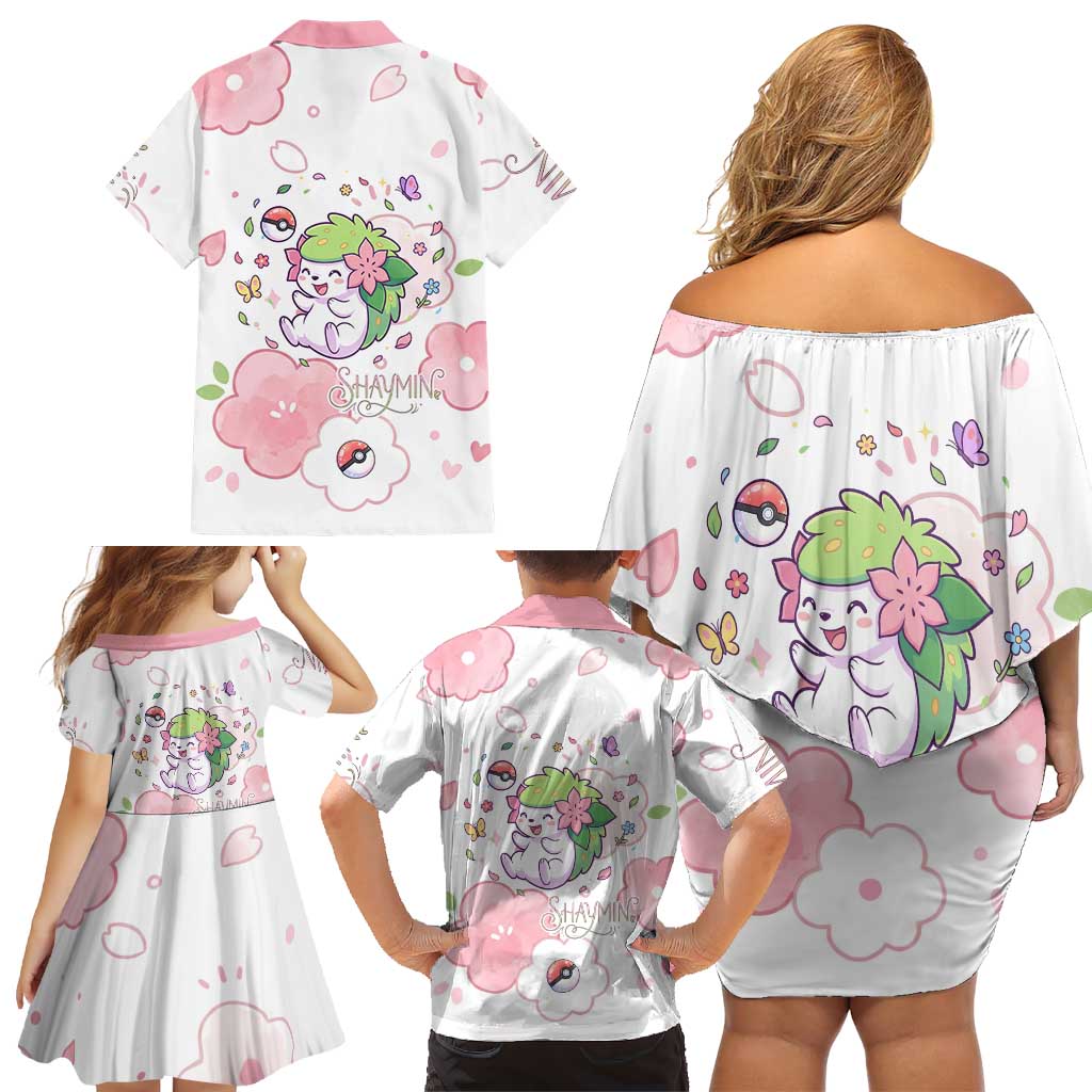 Shaymin Family Matching Off Shoulder Short Dress and Hawaiian Shirt Floral Pastel Blossom Art