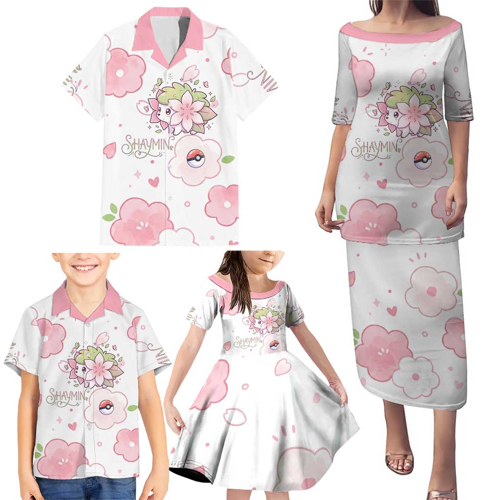 Shaymin Family Matching Puletasi and Hawaiian Shirt Floral Pastel Blossom Art