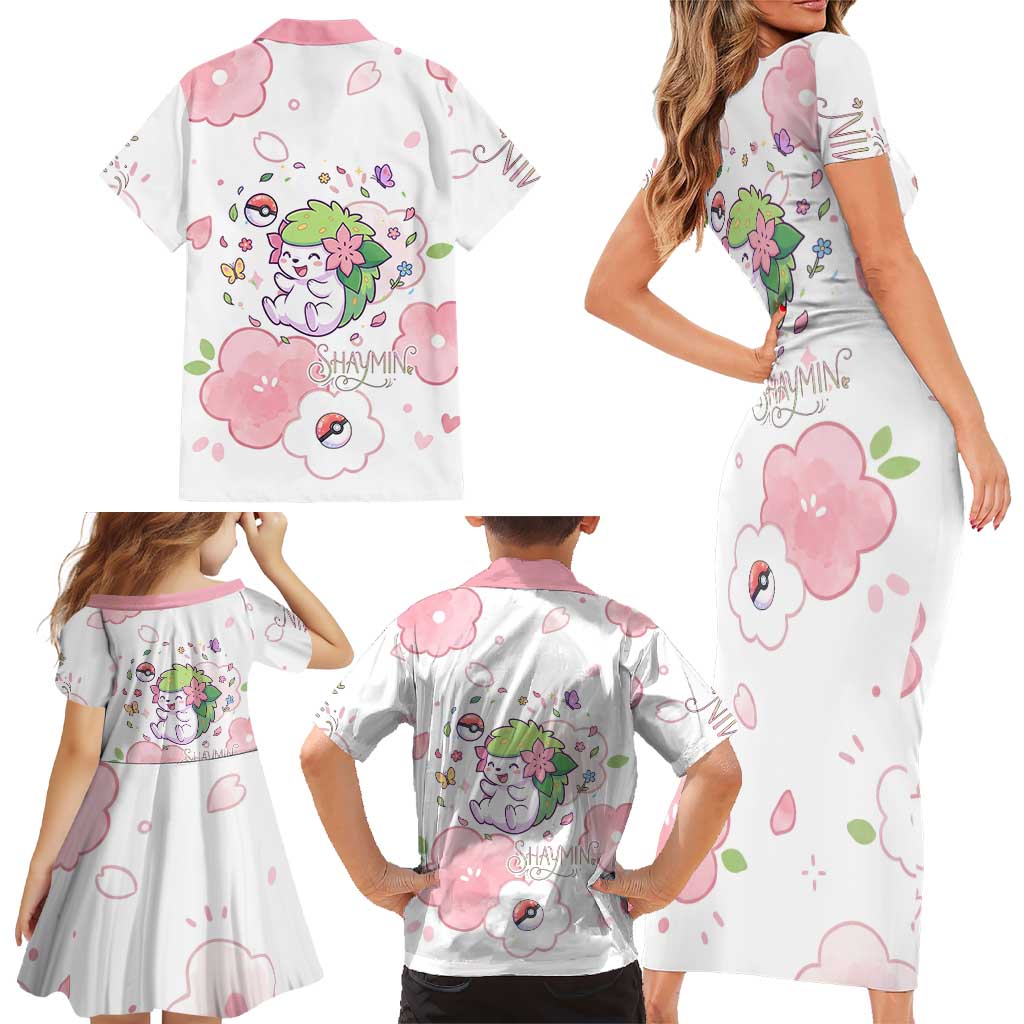 Shaymin Family Matching Short Sleeve Bodycon Dress and Hawaiian Shirt Floral Pastel Blossom Art