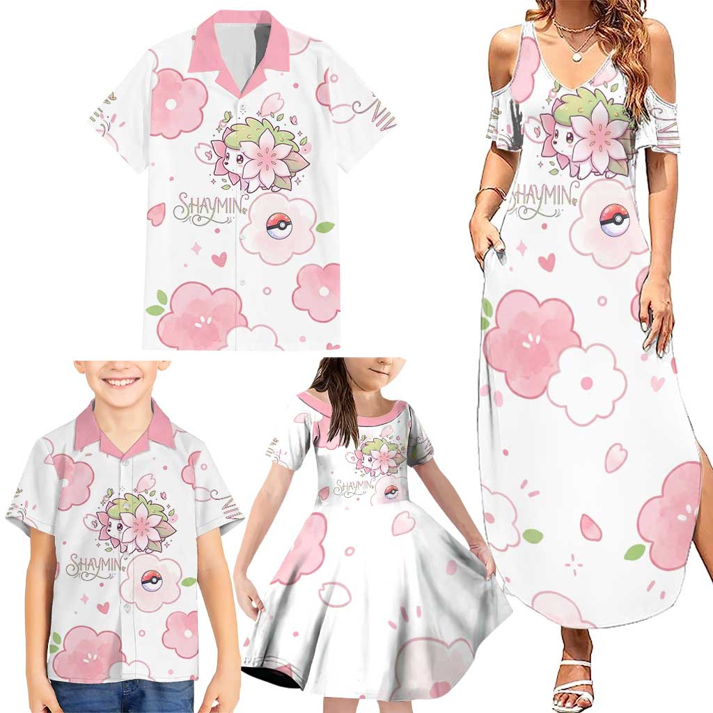 Shaymin Family Matching Summer Maxi Dress and Hawaiian Shirt Floral Pastel Blossom Art
