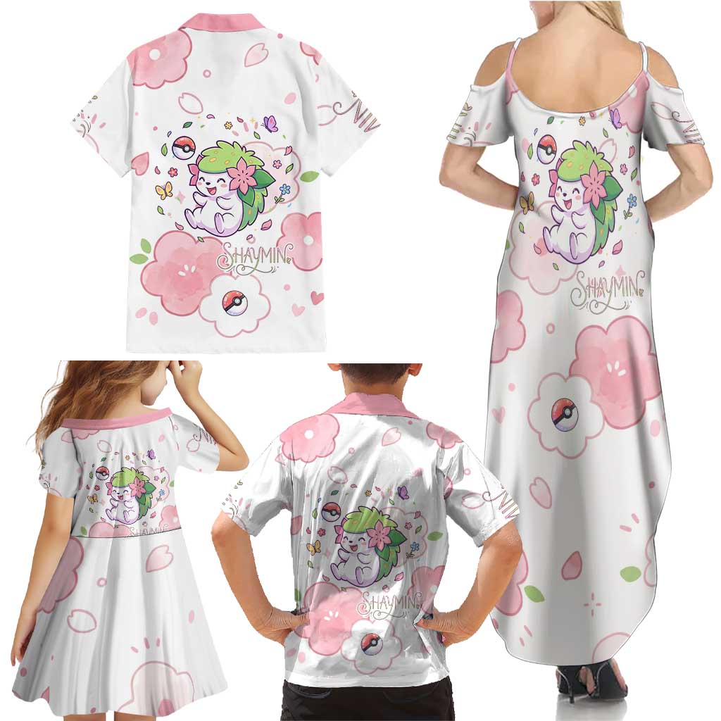 Shaymin Family Matching Summer Maxi Dress and Hawaiian Shirt Floral Pastel Blossom Art