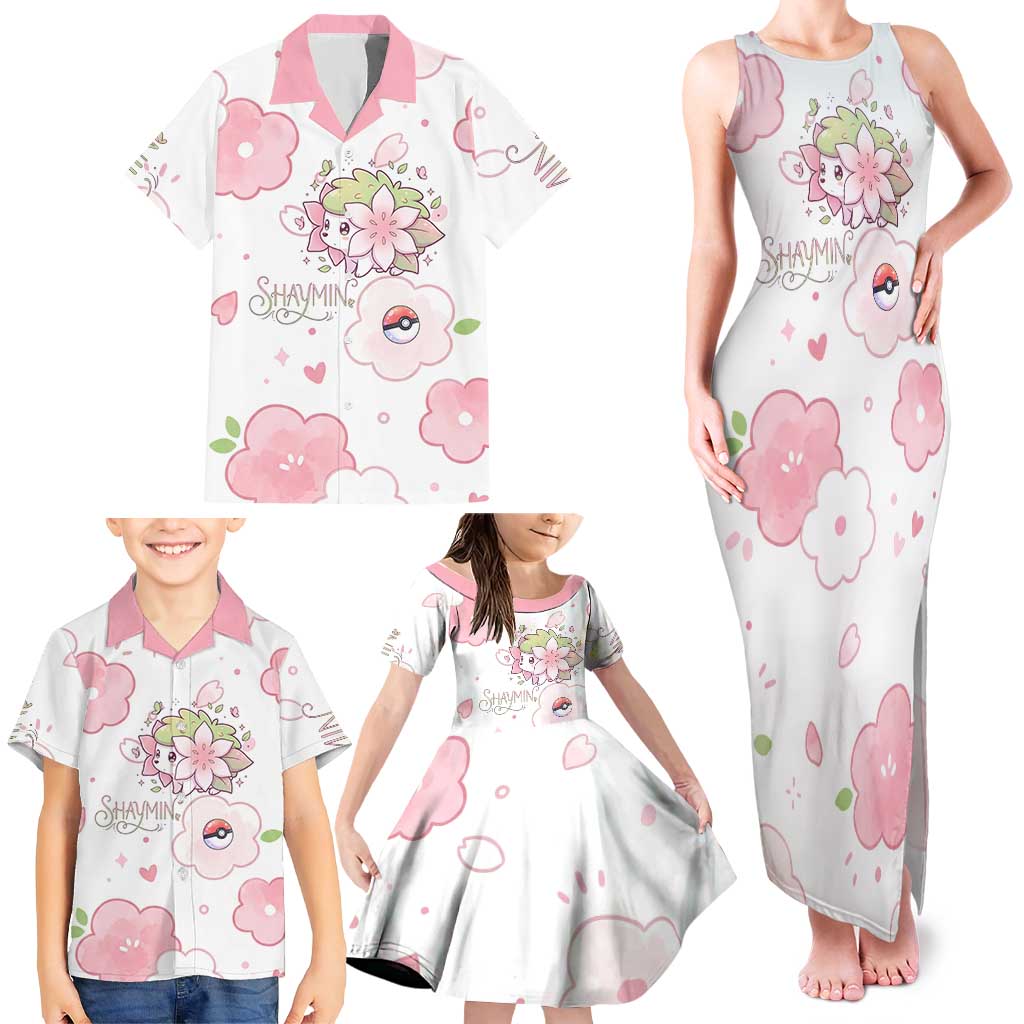 Shaymin Family Matching Tank Maxi Dress and Hawaiian Shirt Floral Pastel Blossom Art