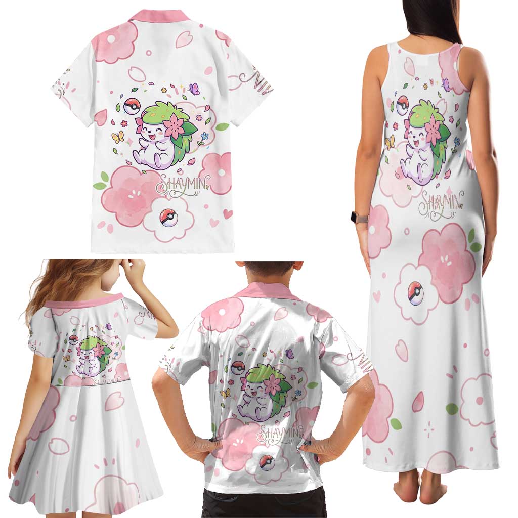 Shaymin Family Matching Tank Maxi Dress and Hawaiian Shirt Floral Pastel Blossom Art