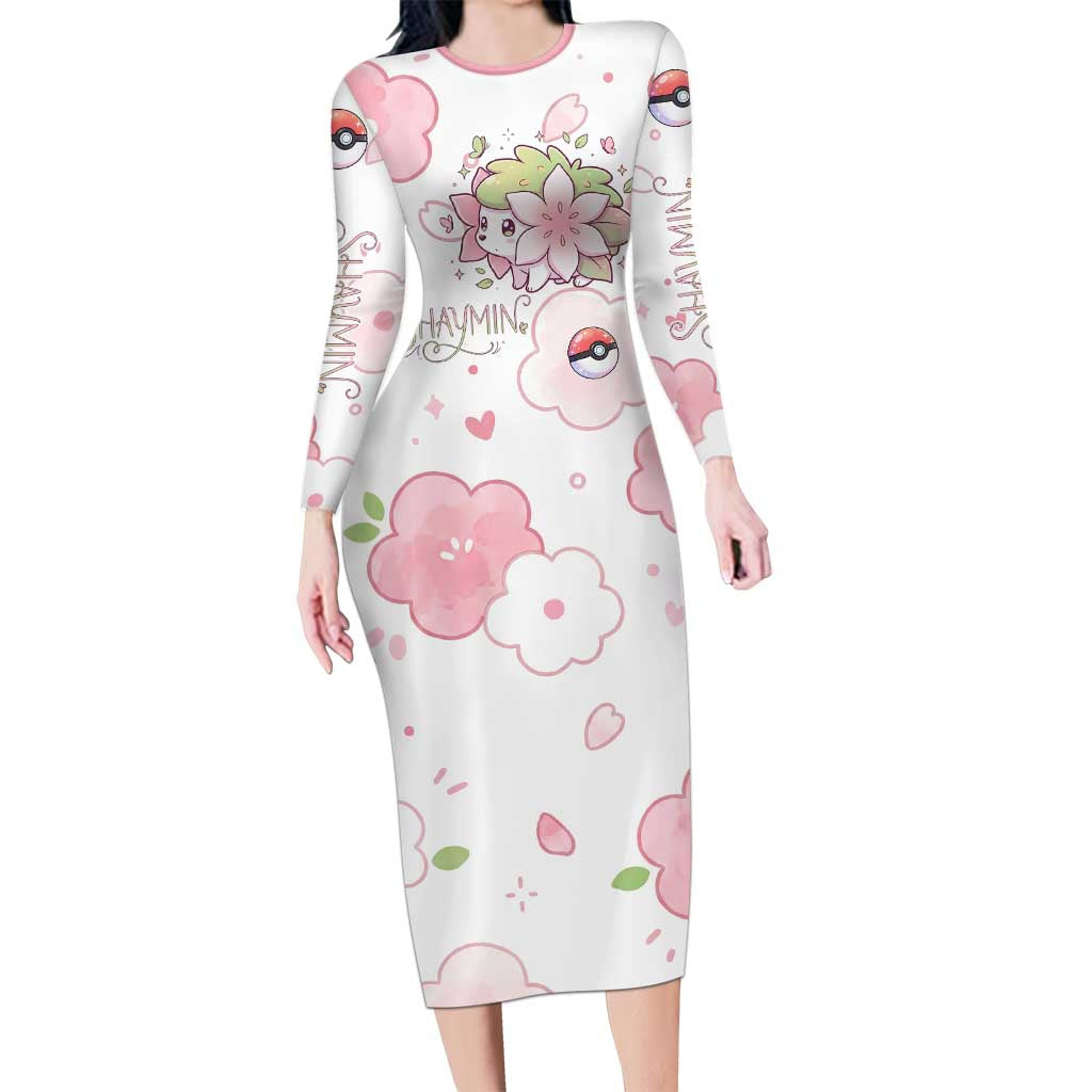 Shaymin Long Sleeve Bodycon Dress Floral Pastel Blossom Art