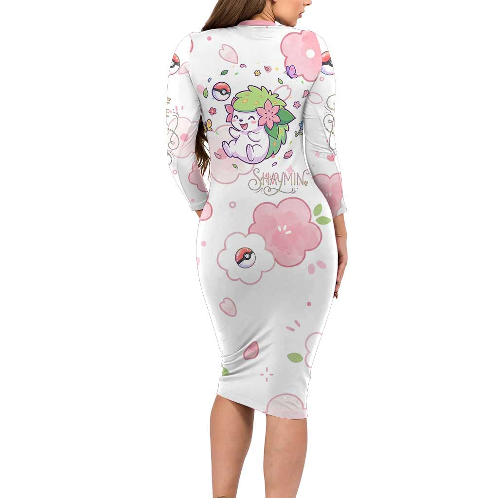 Shaymin Long Sleeve Bodycon Dress Floral Pastel Blossom Art