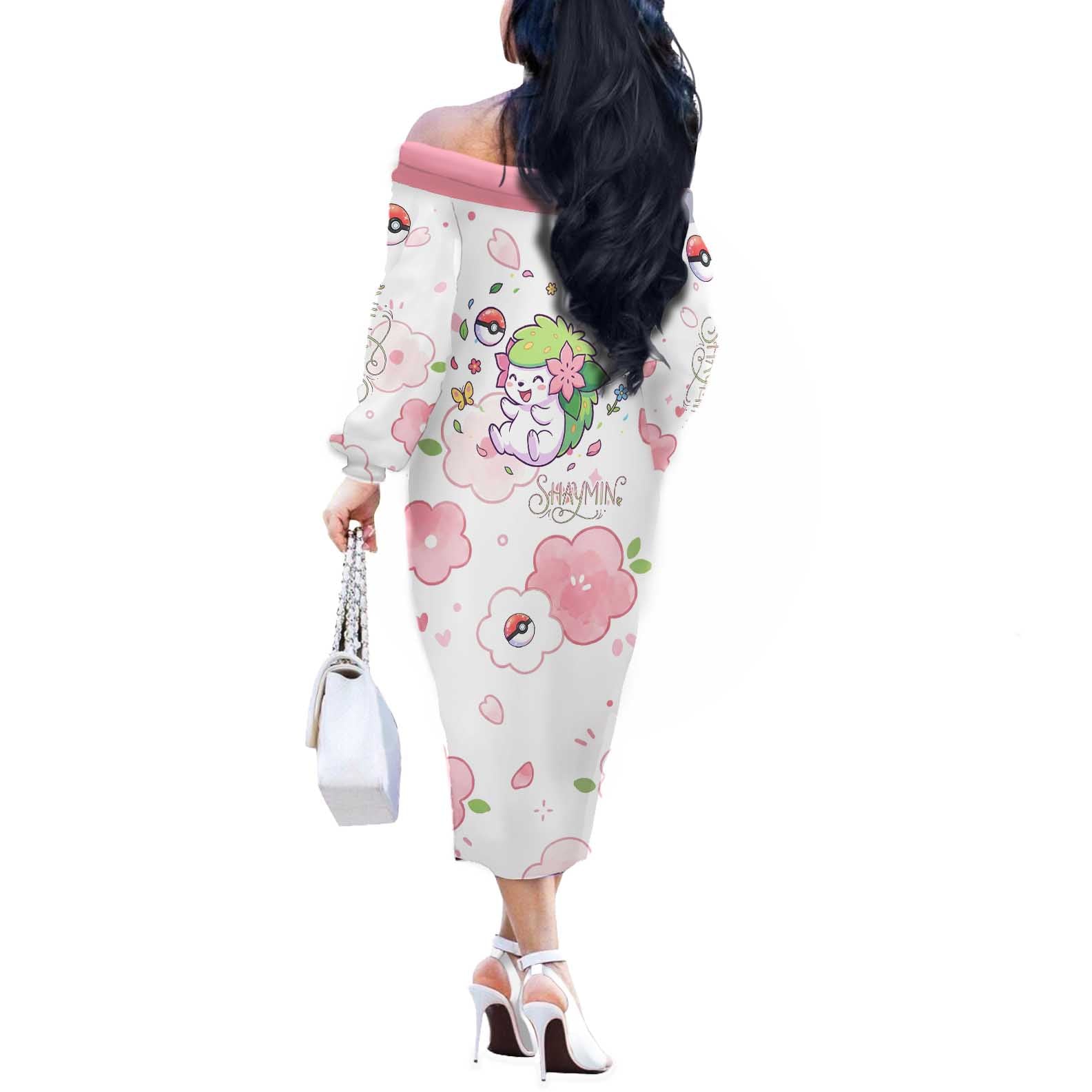 Shaymin Off The Shoulder Long Sleeve Dress Floral Pastel Blossom Art
