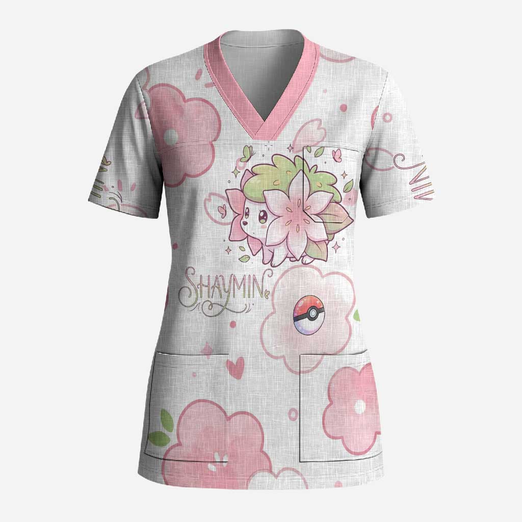 Shaymin Scrub Top Floral Pastel Blossom Art