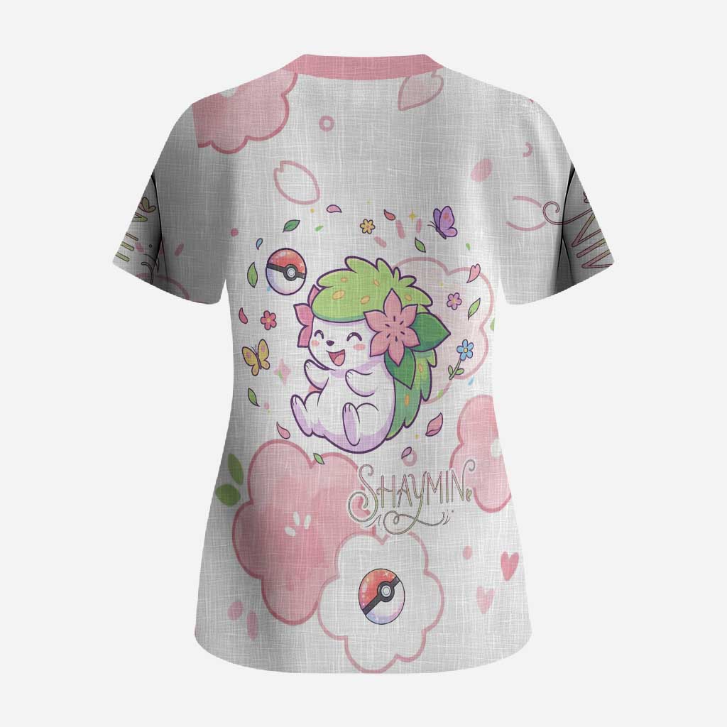 Shaymin Scrub Top Floral Pastel Blossom Art