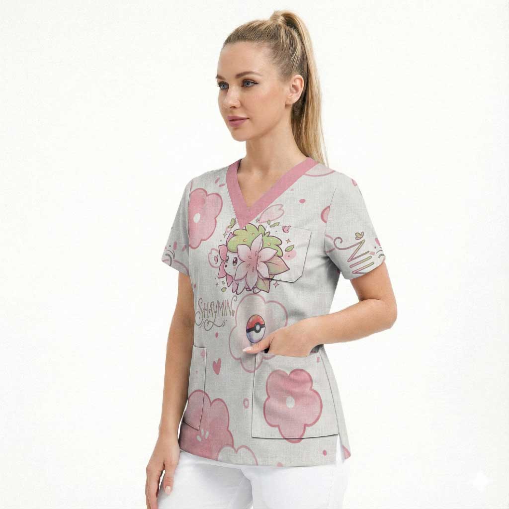Shaymin Scrub Top Floral Pastel Blossom Art