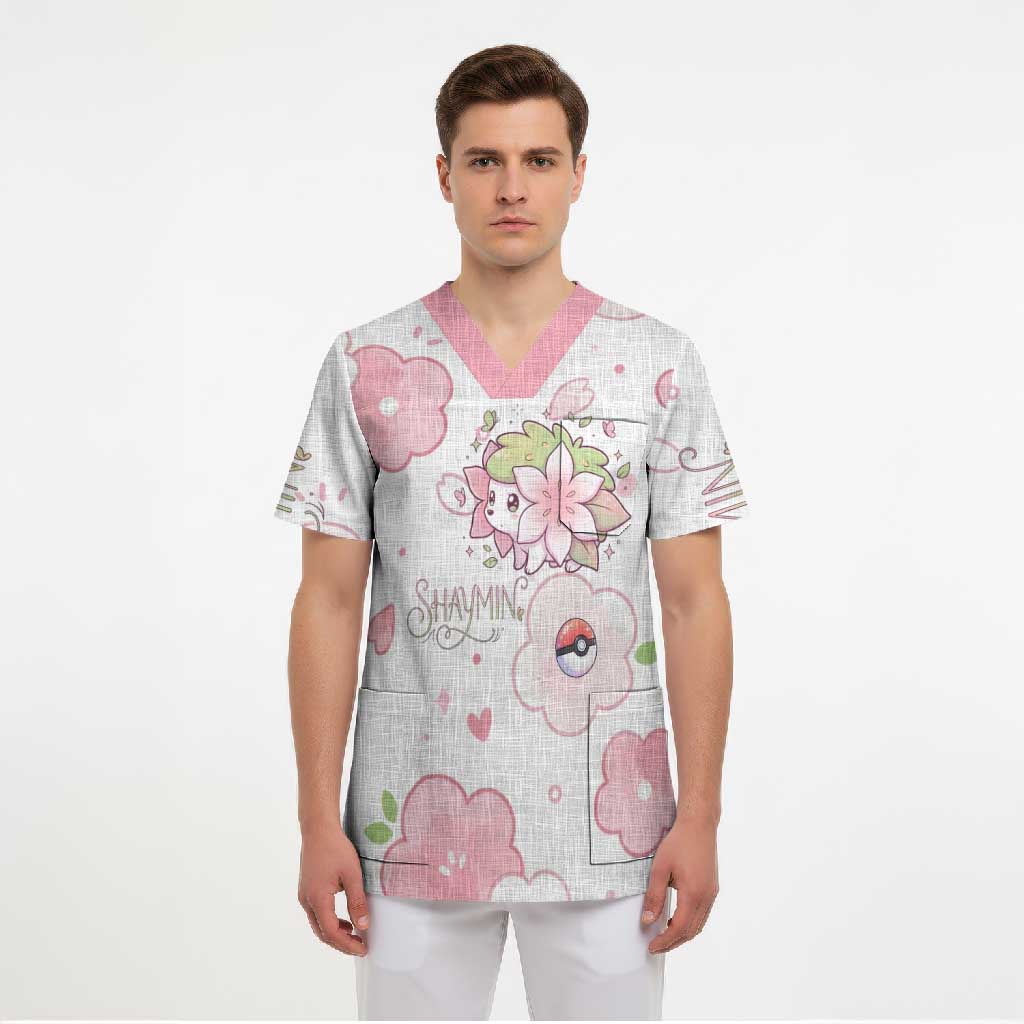 Shaymin Scrub Top Floral Pastel Blossom Art