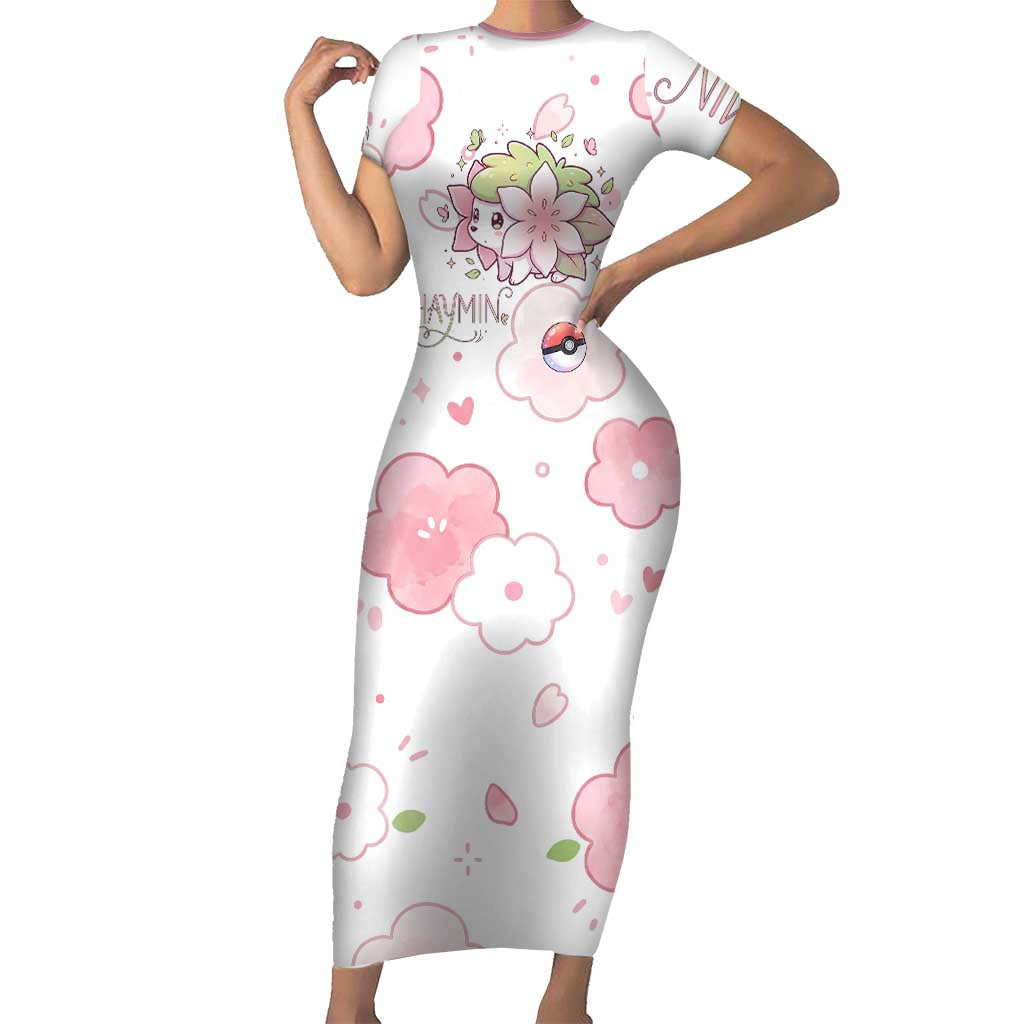 Shaymin Short Sleeve Bodycon Dress Floral Pastel Blossom Art