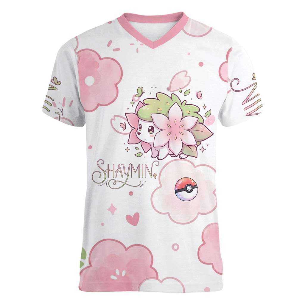 Shaymin Women V-Neck T-Shirt Floral Pastel Blossom Art