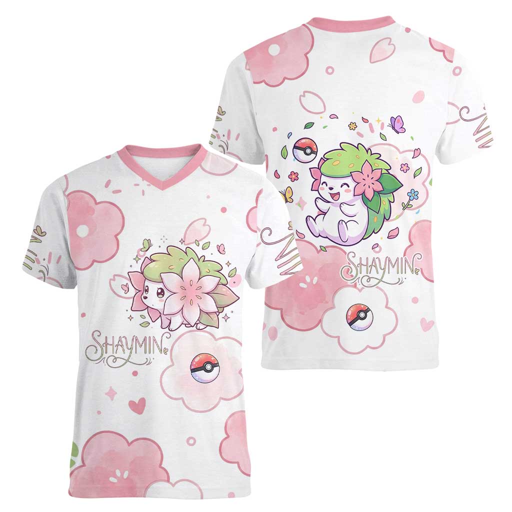 Shaymin Women V-Neck T-Shirt Floral Pastel Blossom Art