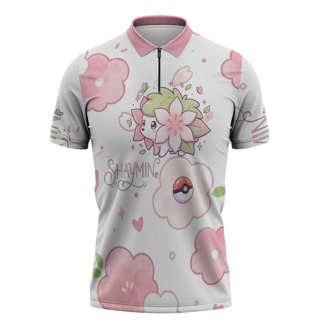 Shaymin Zipper Polo Shirt Floral Pastel Blossom Art