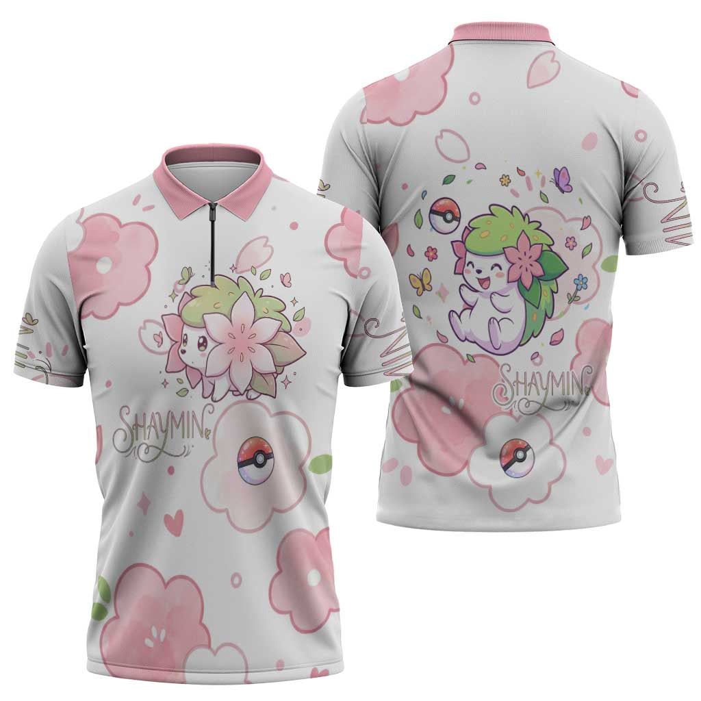 Shaymin Zipper Polo Shirt Floral Pastel Blossom Art