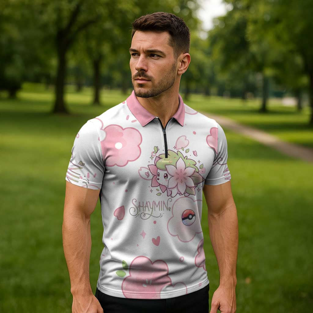 Shaymin Zipper Polo Shirt Floral Pastel Blossom Art