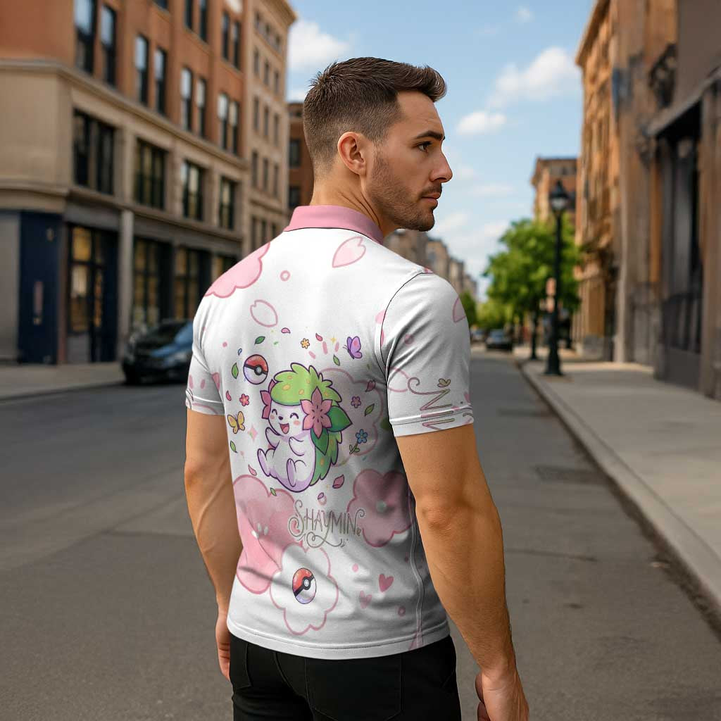 Shaymin Zipper Polo Shirt Floral Pastel Blossom Art