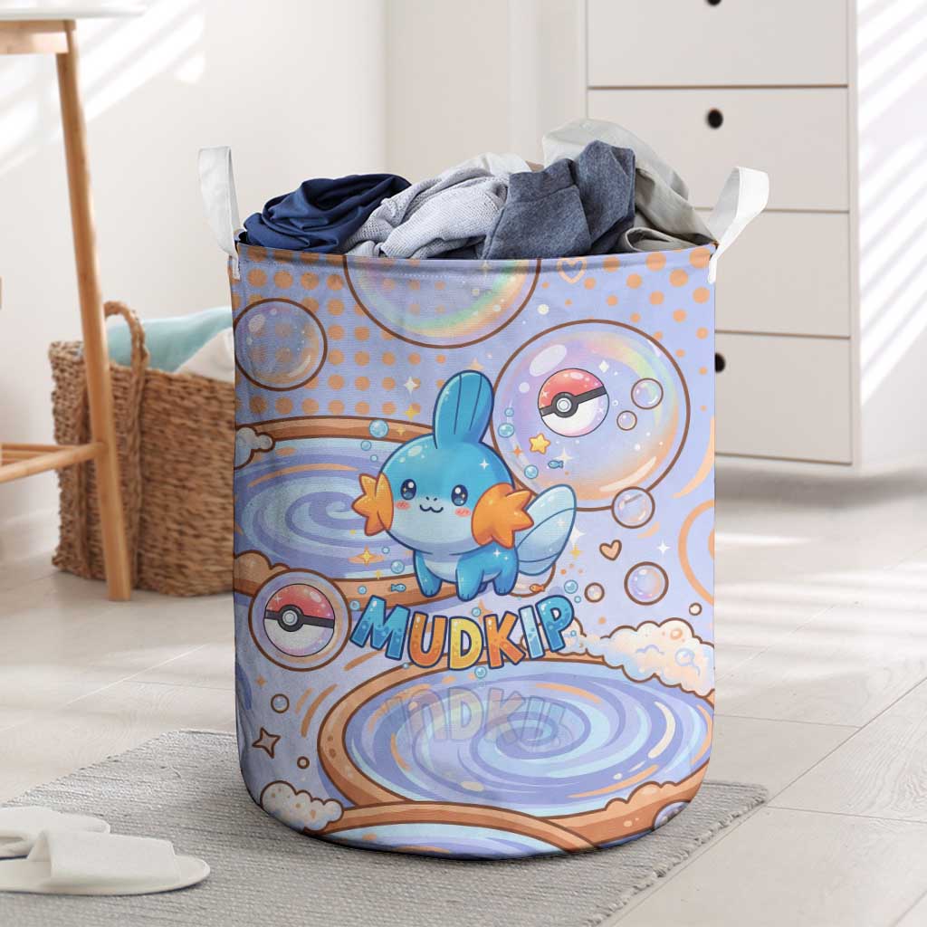 Mudkip Laundry Basket Playful Pastel Water Bubble Art