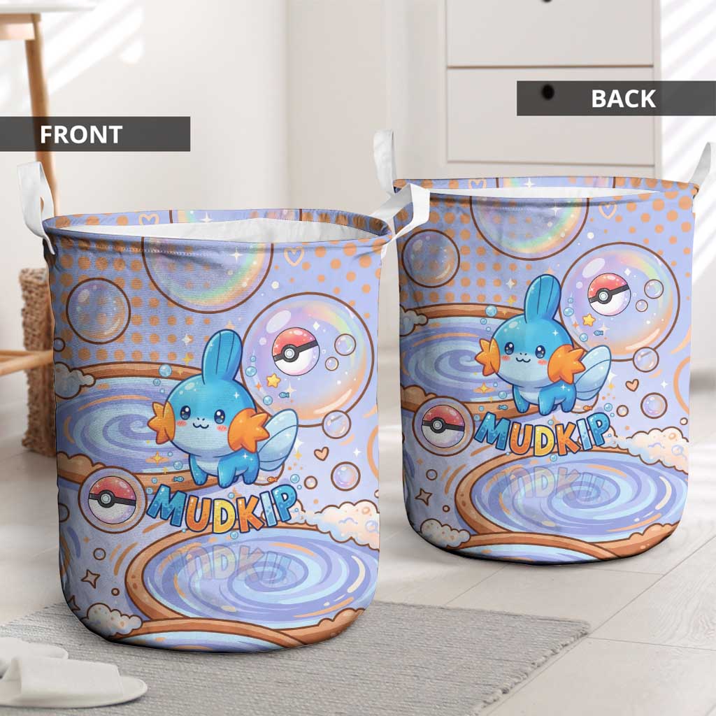 Mudkip Laundry Basket Playful Pastel Water Bubble Art