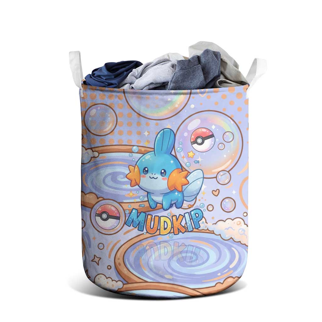 Mudkip Laundry Basket Playful Pastel Water Bubble Art