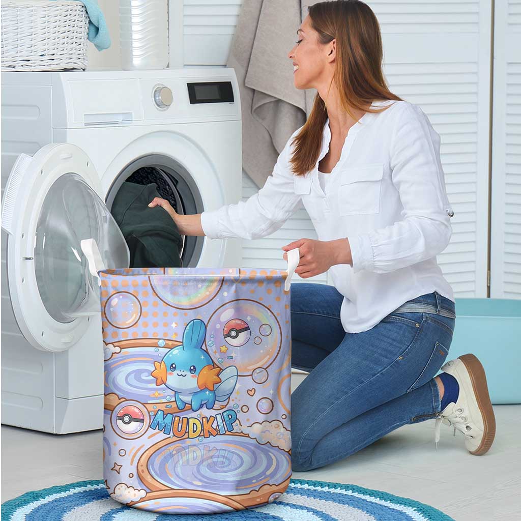 Mudkip Laundry Basket Playful Pastel Water Bubble Art