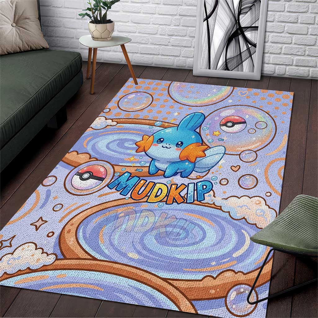 Mudkip Area Rug Playful Pastel Water Bubble Art