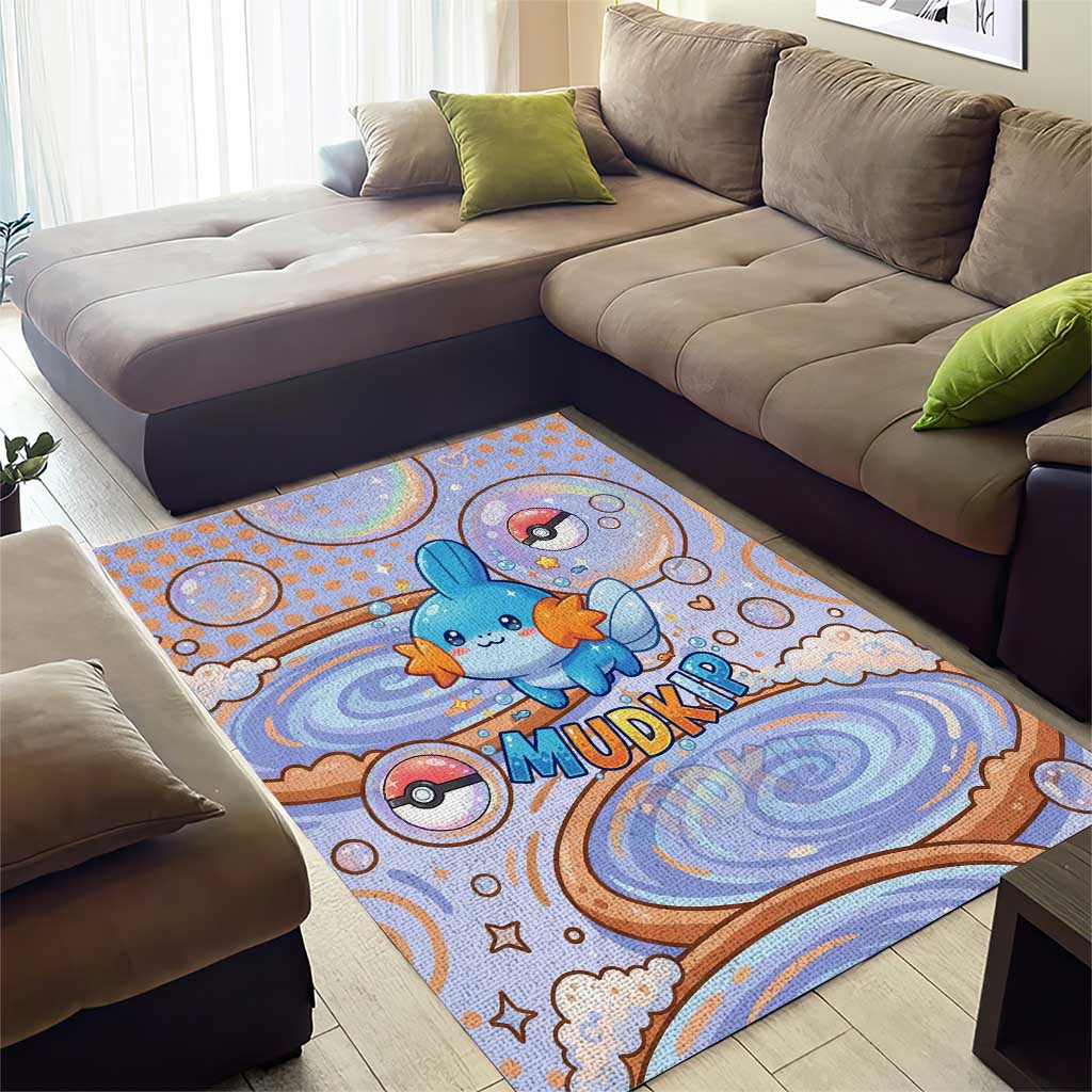 Mudkip Area Rug Playful Pastel Water Bubble Art