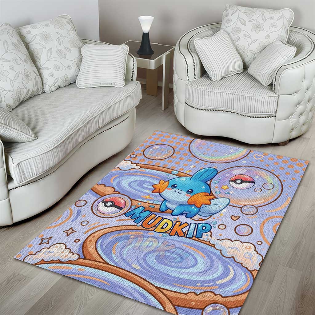 Mudkip Area Rug Playful Pastel Water Bubble Art