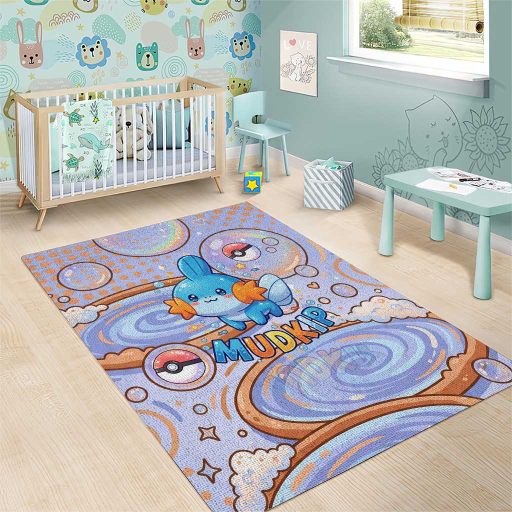 Mudkip Area Rug Playful Pastel Water Bubble Art