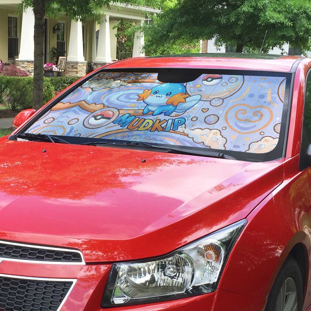 Mudkip Auto Sun Shade Playful Pastel Water Bubble Art