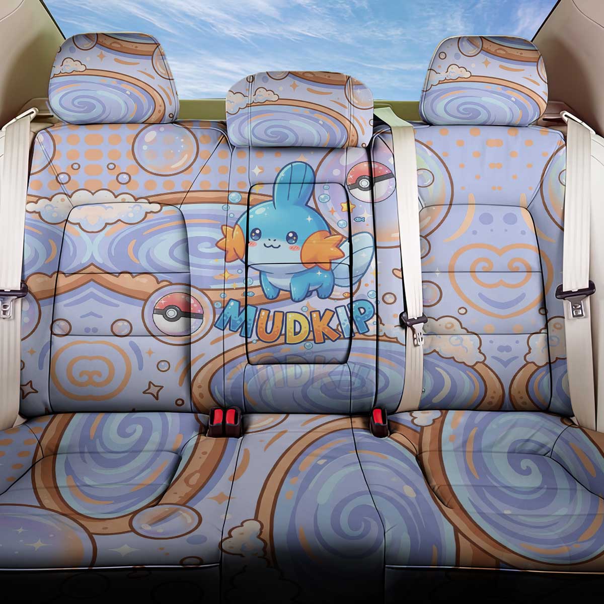 Mudkip Back Car Seat Cover Playful Pastel Water Bubble Art