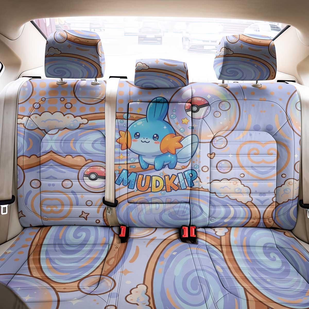 Mudkip Back Car Seat Cover Playful Pastel Water Bubble Art