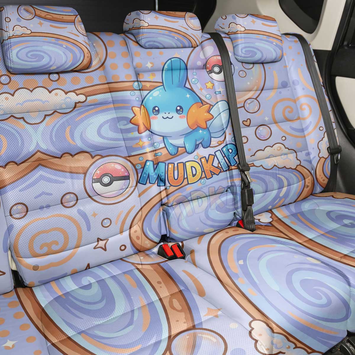 Mudkip Back Car Seat Cover Playful Pastel Water Bubble Art