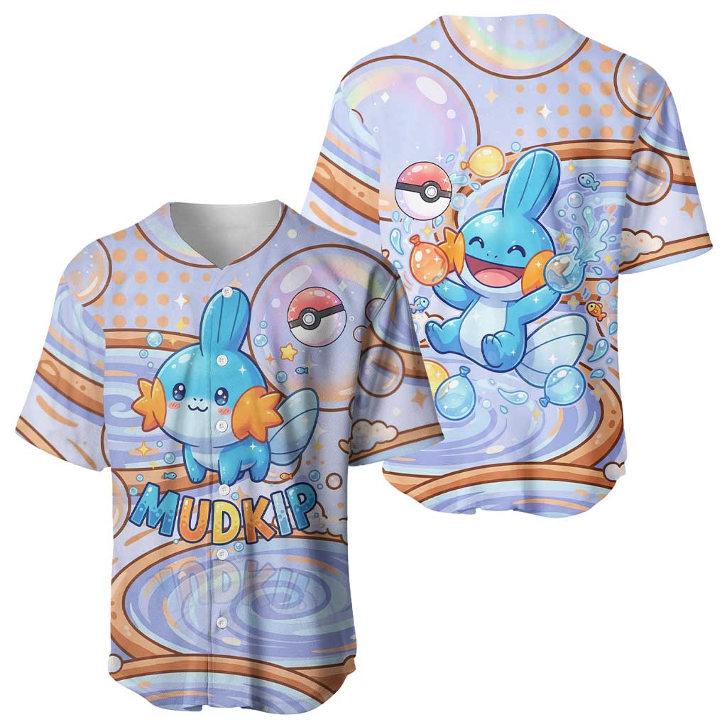 Mudkip Baseball Jersey Playful Pastel Water Bubble Art